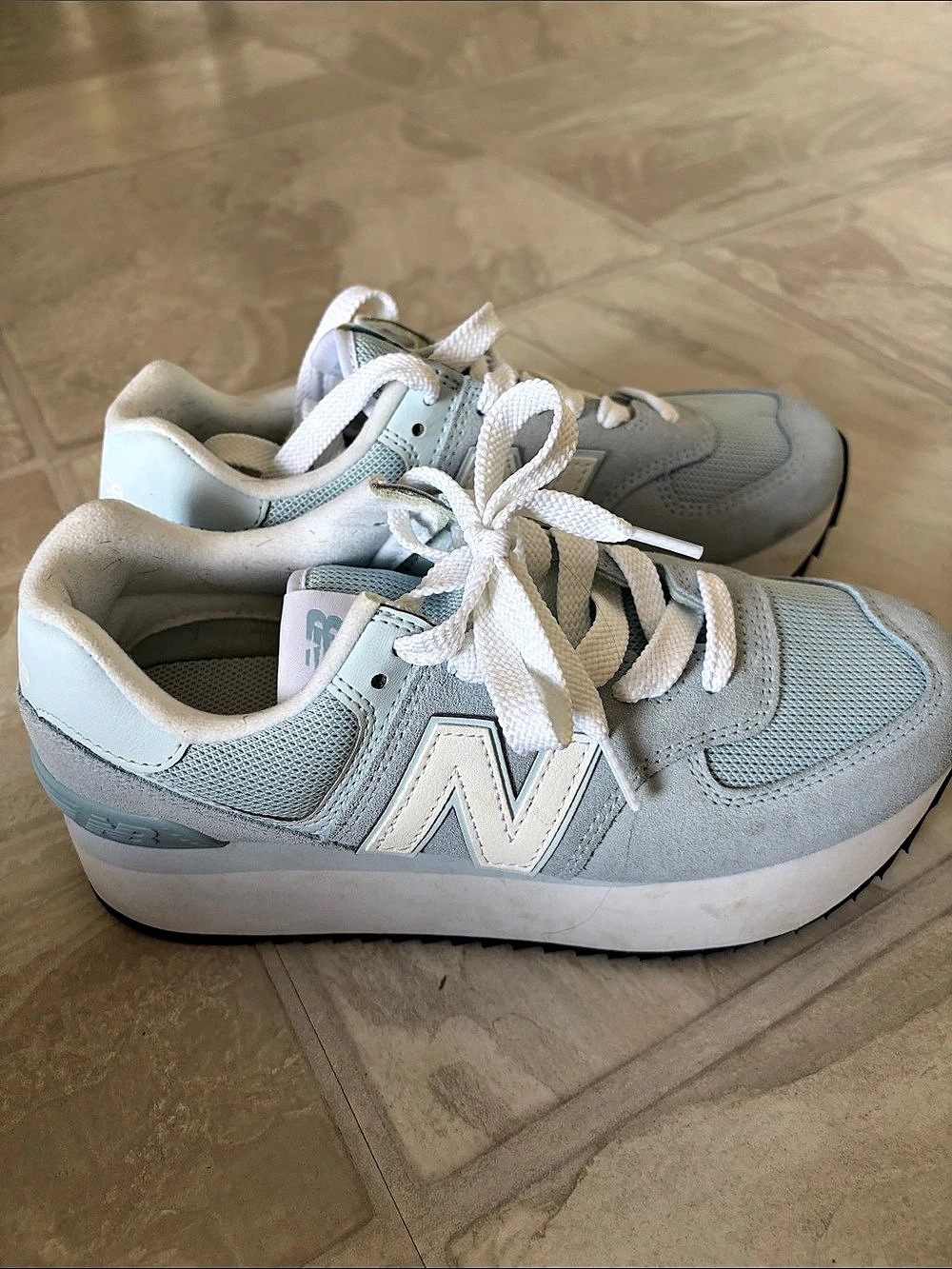 New Balance 574+ Light Chrome Blue Sneakers Blue & White US 8.5 W